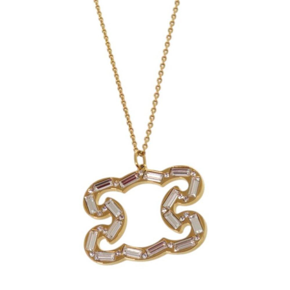 Celine Triomphe Sparkle Metal Rhinestone Gold Necklace - Picture 4 of 10